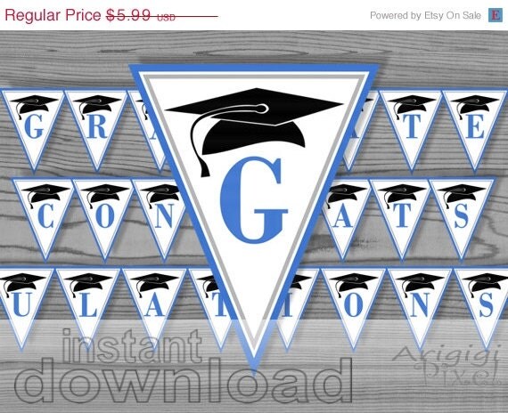 WEEKEND SALE 50% OFF blue congrats graduate printable party banner / congradulations / graduation cap image / instant download Il_570xn