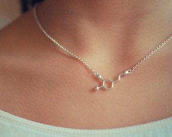 Dopamine Molecule Sterling Silver Necklace