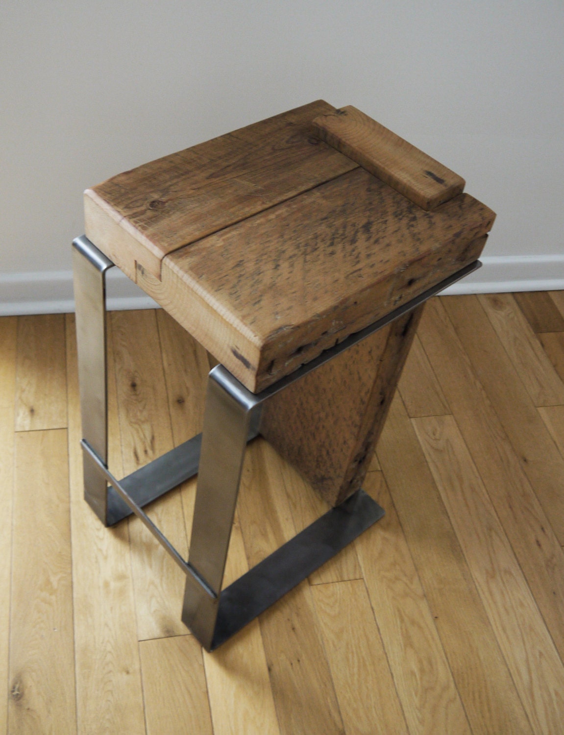 Reclaimed Wood Bar Stool. Industrial Bar Stool. Handmade