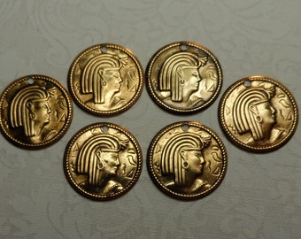 Egyptian gold/silver stamped coins,3/4",1 hole,14pcs-CHM43