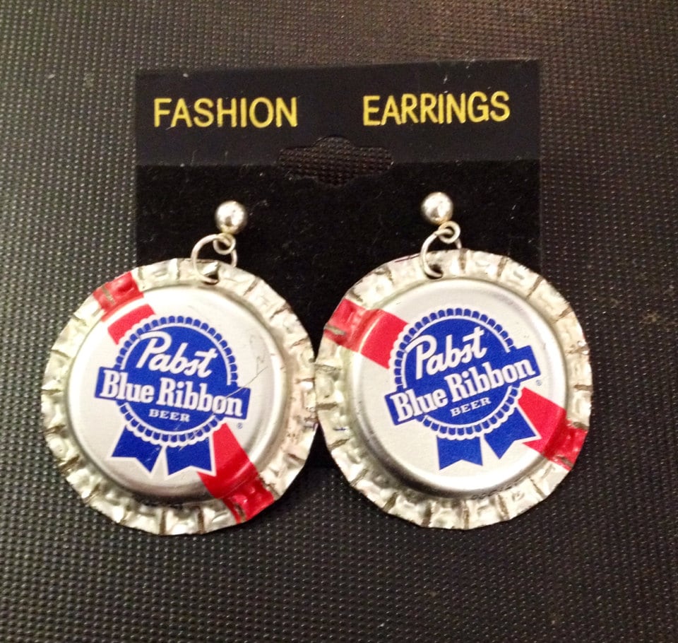 Pabst Blue Ribbon PBR Beer Cap Bottle Cap Earring Jewelry