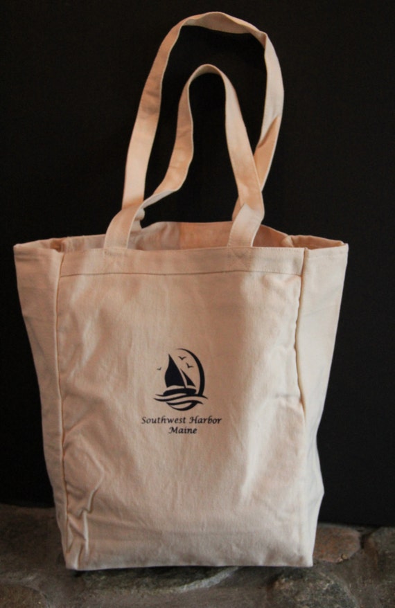 Sailboat Logo - Maine Screen Printed Canvas Tote Bag wcanvas Handles