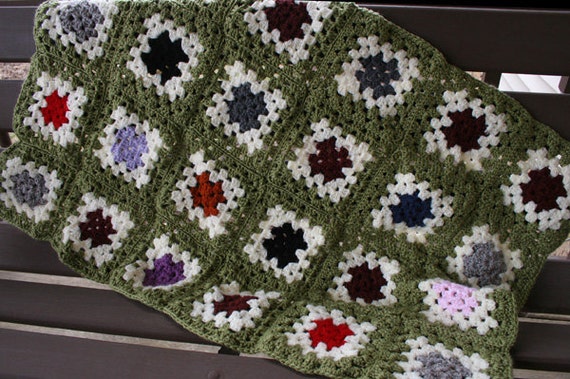 Granny Square Baby Afghan Blanket Green Baby Crochet Quilt Lap Throw
