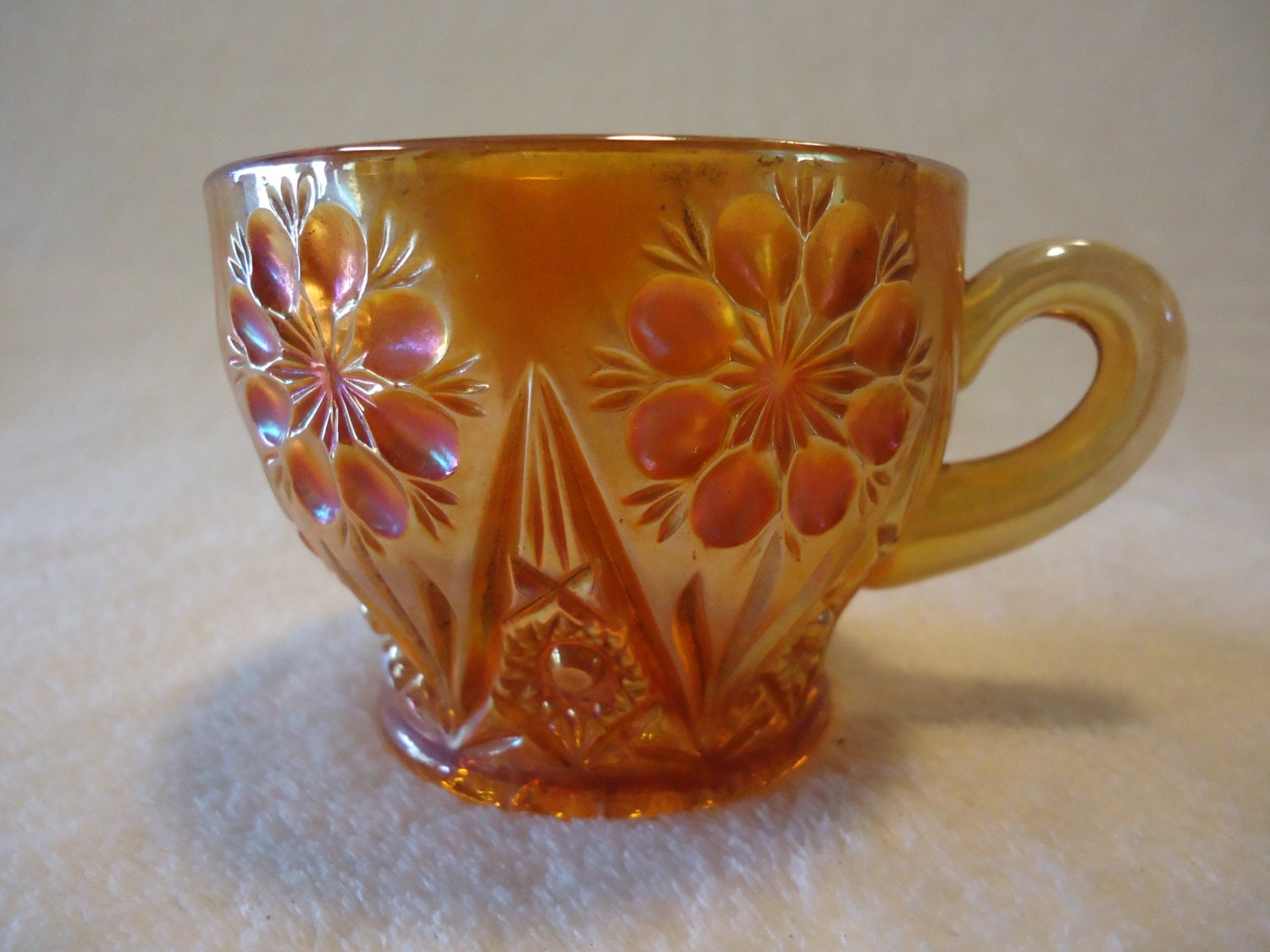 Vintage Orange Carnival Glass Tea Cup