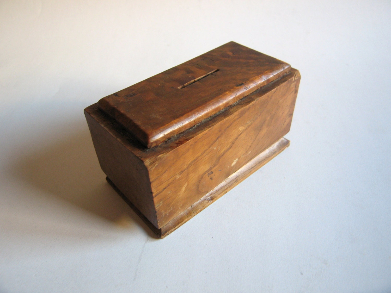 hand made antique wooden money box