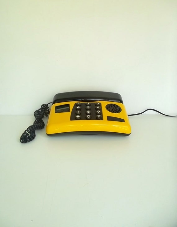Retro yellow telephone push button dial phone by BravaVintage