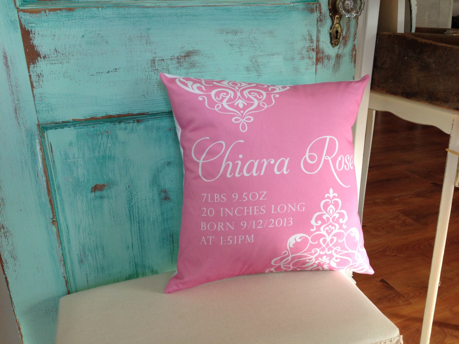 Personalized Baby Pillow with Birth Information for Baby Girl