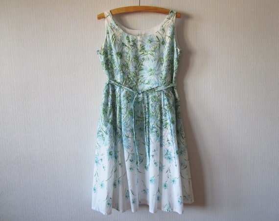 Laura Ashley Summer Dress White Turquoise Green Floral Full