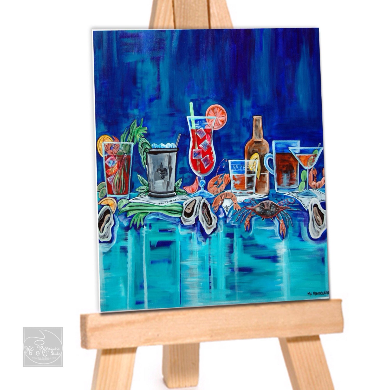 Blue Cocktail Home Bar Decor Art Featuring Gin by MCRomagueraArt