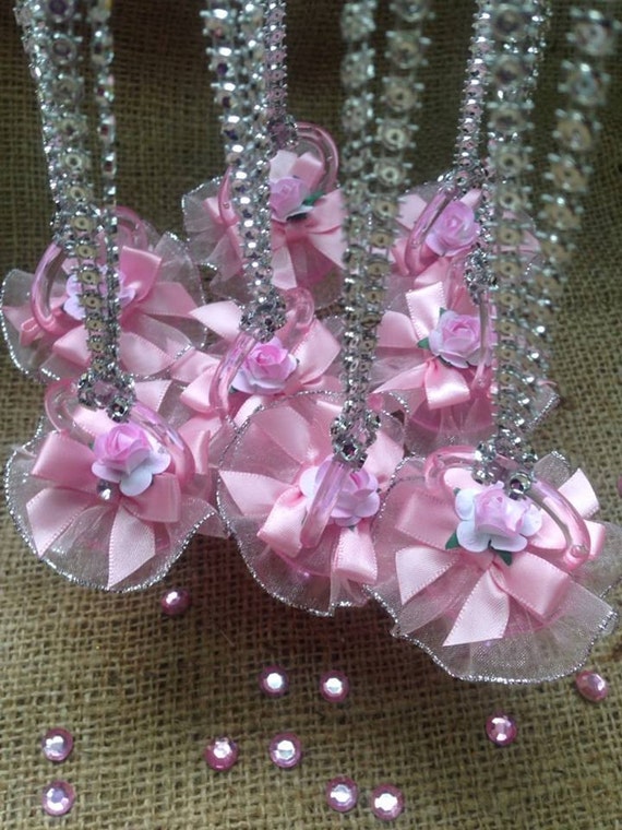 Items similar to Baby Shower Pacifier Necklaces, Fancy Pink Baby Shower