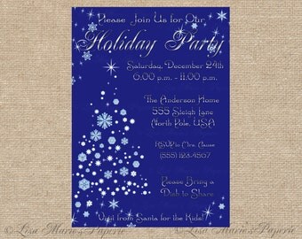 elegant christmas party invitation, handmade digital file, christmas tree invite, christmas invite - Digital File - DIY PRINTABLE
