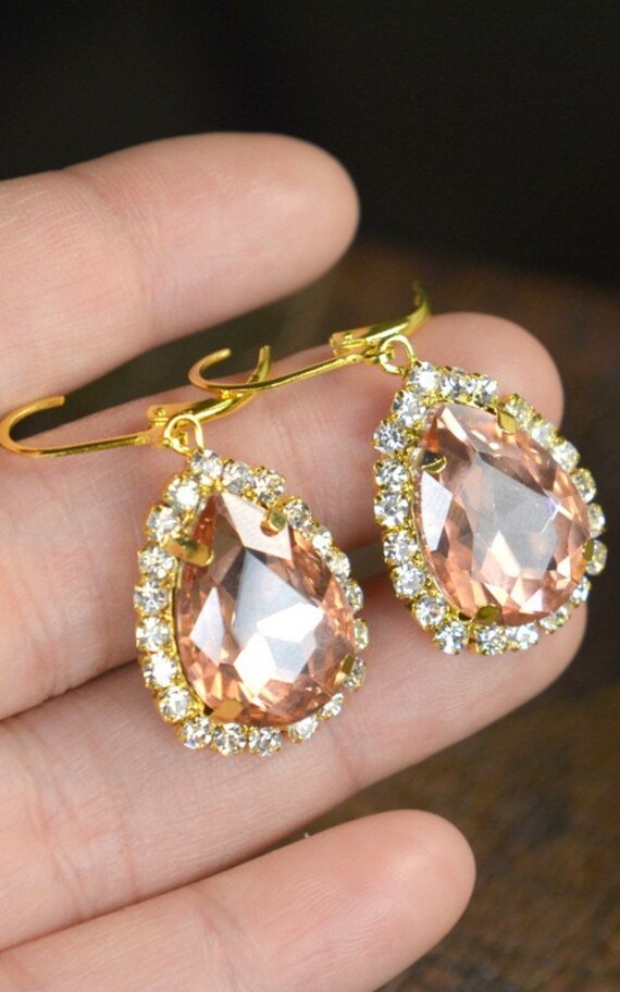 Peach Champagne Earrings Peach Bridesmaid by thefabwedding2
