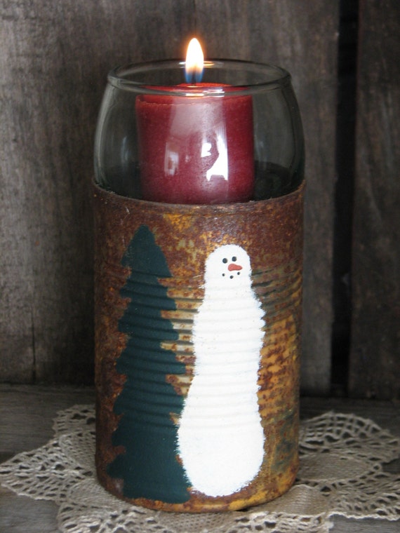 Rusty Tin Can Candle Holder by Thymeforprimitives on Etsy