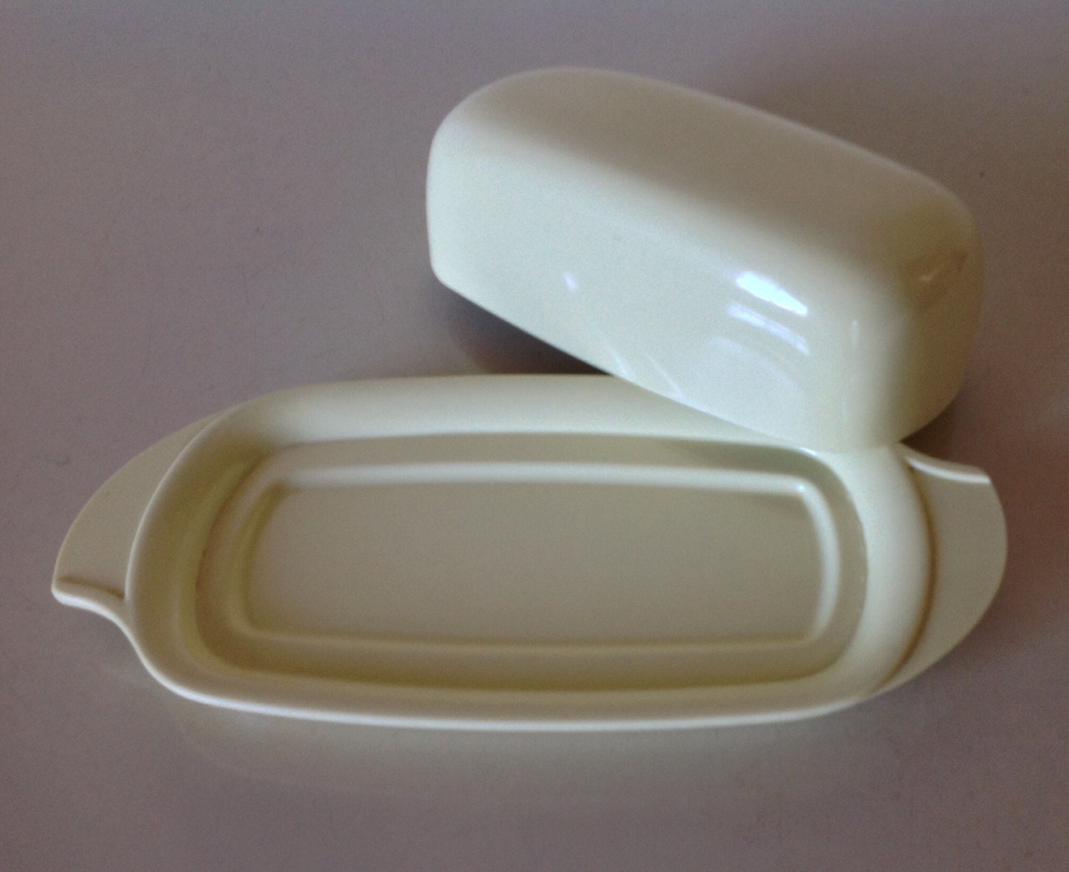 Vintage Boonton Covered Butter Dish Light Yellow