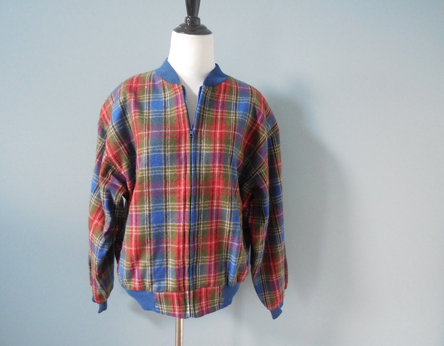 Vintage 80s deadstock ADOLFO plaid WOOL jacket BOMBER jacket womens ...