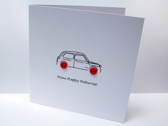 Mini Birthday Card Car Birthday Card Mini with Button