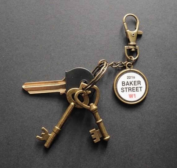 BBC Sherlock set of 221B Baker Street keys on a keychain / bag