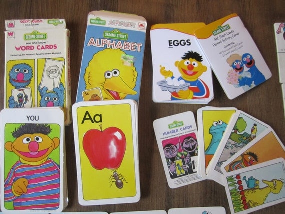 SALE Huge Vintage Lot of Sesame Street Flash Cards & Game