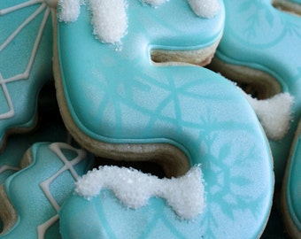 One dozen (12) FROZEN THEMED NUMBER Sugar Cookies