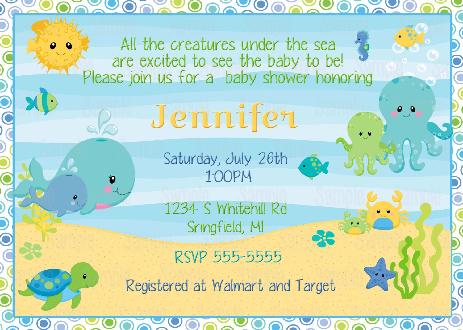 Printable Under the sea baby shower Invitation plus FREE blank