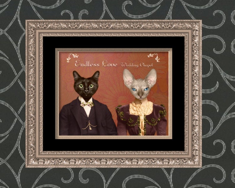 Cat Art Print Funny Wedding Gift by WatchfulCrowArts on Etsy