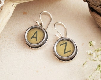 Typewriter key Earrings Custom made Monogram Earings for a Woman, Customized Letters Initials, Authentic old typewriter key jewelry