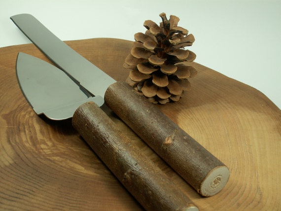 Rustic natural wood  cake  knifecake serving set  rustic