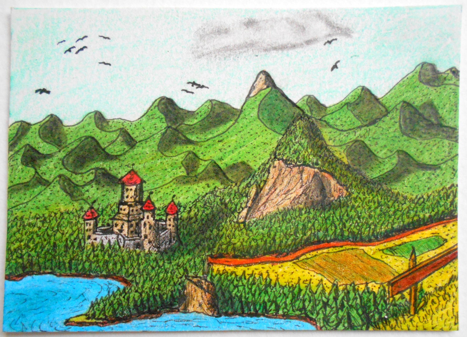 simple fantasy landscape drawing