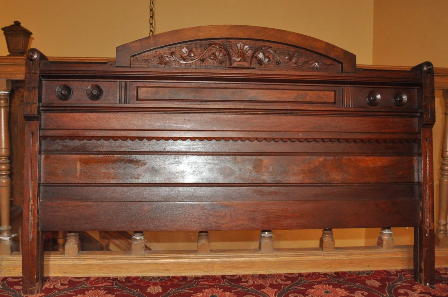Antique Carved Wood Full Headboard & Footboard by VintageKool