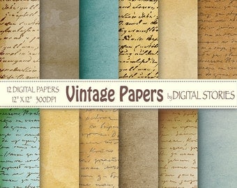 Old paper digital paper pack: "VINTAGE PAPERS" Textured handwritting papers for scrapbooking, invites, cards, background