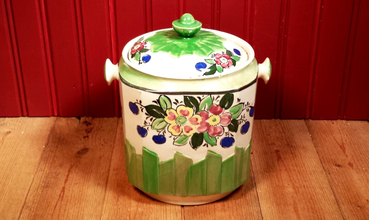 Vintage Painted Japanese Ceramic Cookie Jar Hand
