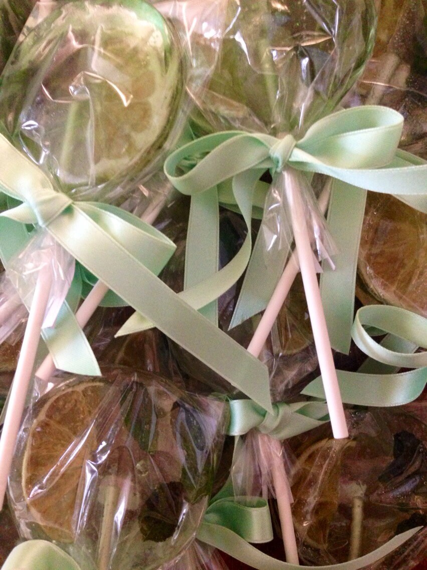 3 Mojito Flavored Lollipops With Organic Mint Leaves And Lime