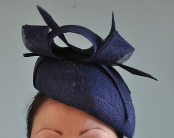 Navy Blue Beret Navy Fascinator Hatinator with Arrow Feather