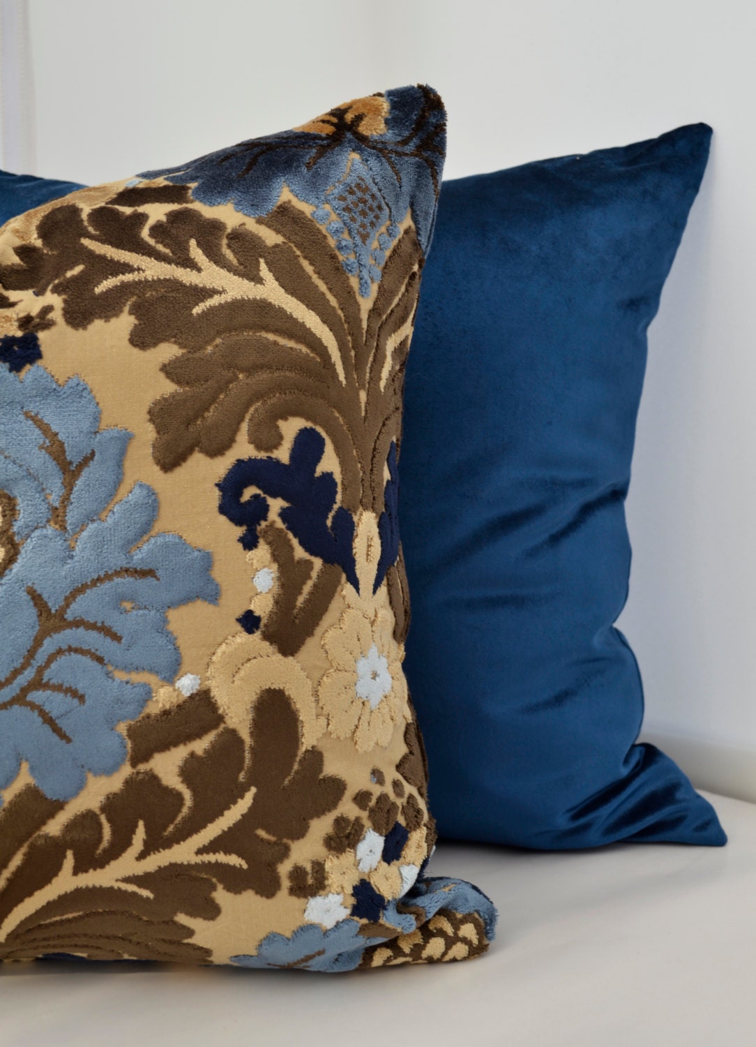 Patterned Velvet Pillow Cover Blue Velvet pillow by LaletDesign