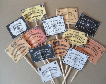 Ouija Board Cupcake Picks, Baking Supplies, Cupcake picks, Cupcake supplies, Table decorations, Vintage cupcake picks, Halloween Ouija Board