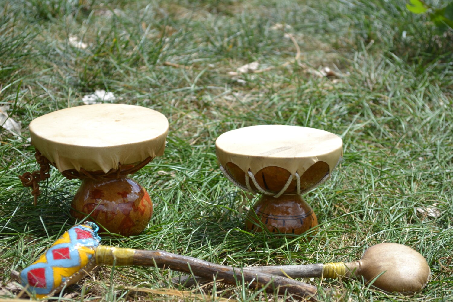 Painted Rawhide Gourd Drum Native American Drum Handheld by Sarqit