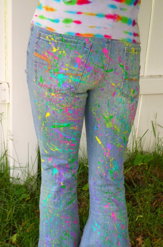 Items similar to CUSTOM Paint Splatter Jeans, Neon Paint Splatter, 80's