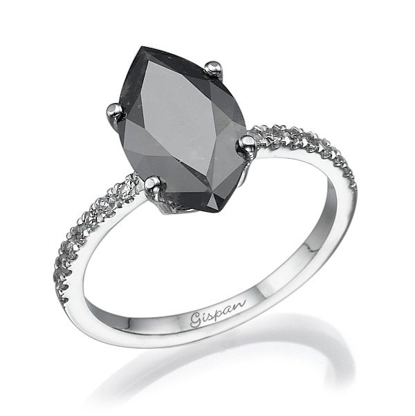 Black Diamond Ring 1 ct tw Cushion-cut 14K White Gold ...