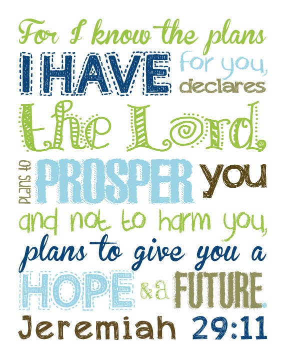 Jeremiah 29:11. For I Know the Plans. Bible Verse. Hope and