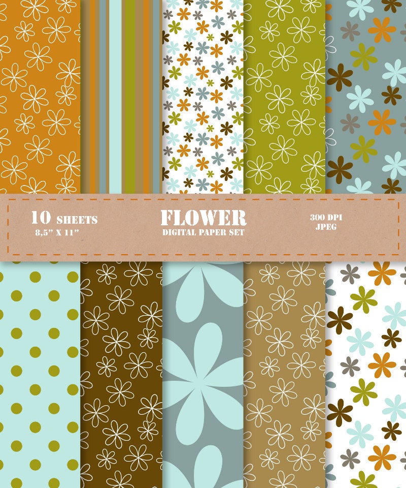 Flower digital paper printable flower paper by RusticOrangeDesign