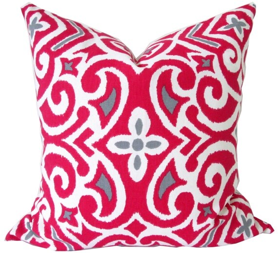 Designer Decorative Pillow Cover-Robert Allen-Fuschia and Gray Damask-Accent Pillow-Sofa Pillow ...