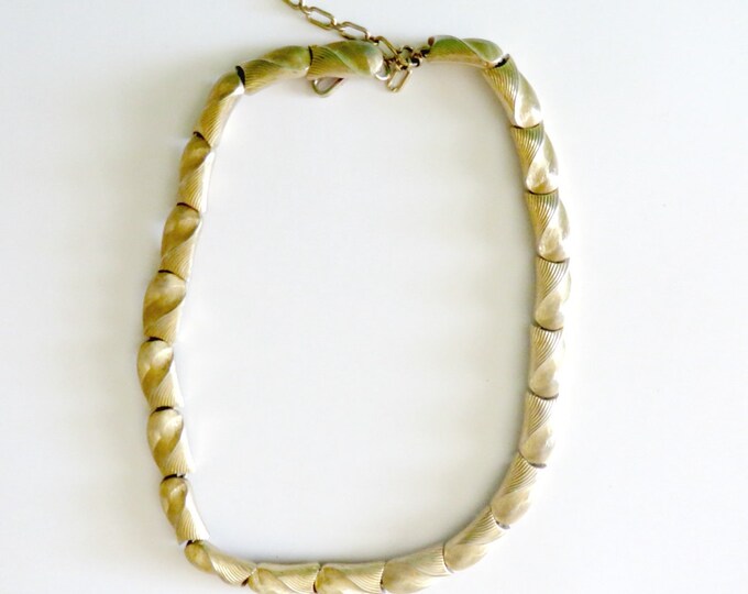 Vintage Trifari Gold Tone Necklace Brushed Gold Tone Choker Signed 14" 1970s Jewelry