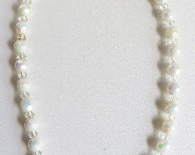 Vintage West Germany Crystal Bead Necklace, White Bead Choker, Christmas Gift