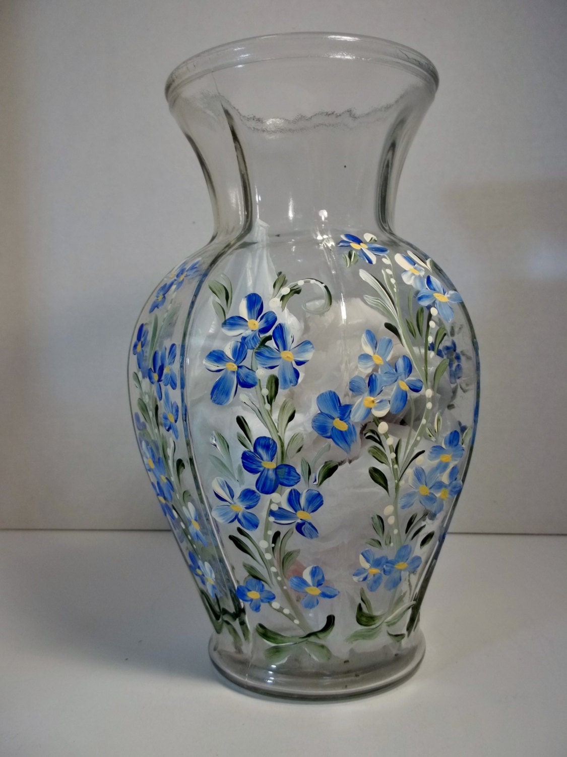 A Vintage Glass Vase Hand Painted Original Design Rosemaling