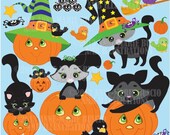 80% OFF Halloween clipart, Pumpkin clipart, Cats clipart, package of 16 cliparts , vector graphics, digital clipart AMB-298 Il_170x135