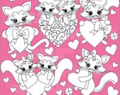 80% OFF Cute Valentine cats digital stamp, commercial use, vector graphics, digital stamp, digital images - AMB-344 Il_170x135