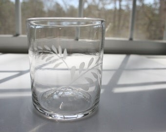 Hand Blown Glass Votive, Candle Holder, Hand Etched Dual Olive Branch Design, Handblown, Cup, StudioAtPennyLane, Lighting, Unique Gift
