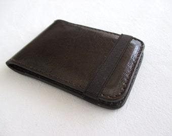 Leather credit card holder, minimalist wallet, with elastic band in ...