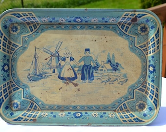 Sale: 1940's Tin Toy Tea Set Tray, Dutch Blue Delph by Wolvereine USA