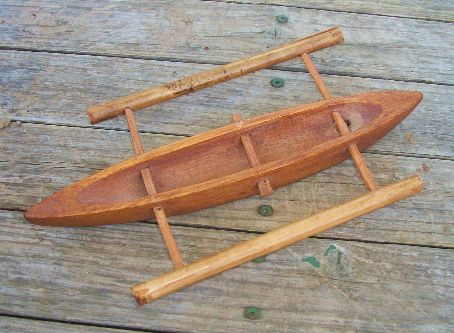 wooden canoe with outriggers cottage home decor by